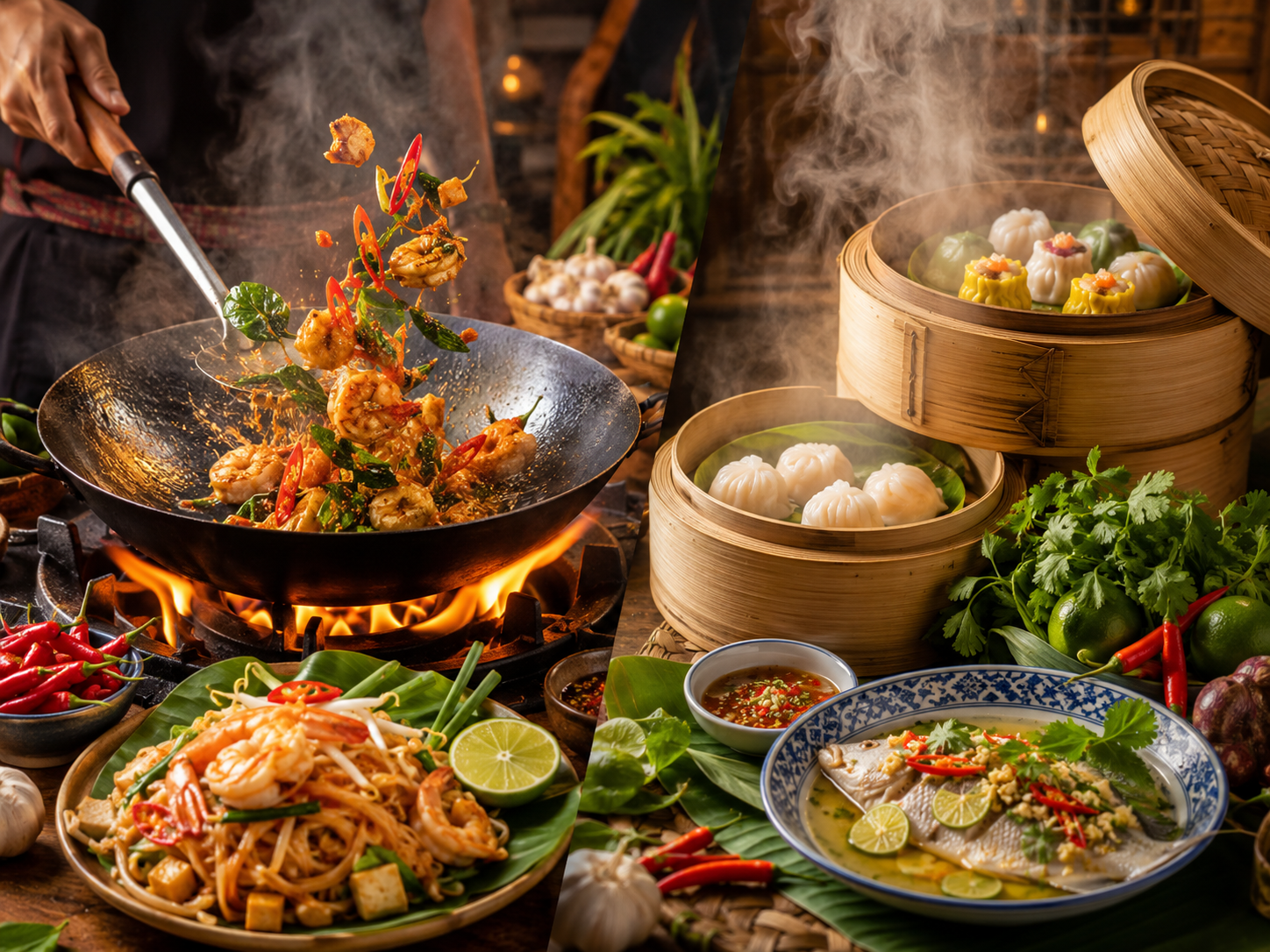 เทคนิคที่หลากหลายของการทอดและการนึ่งในอาหารไทย