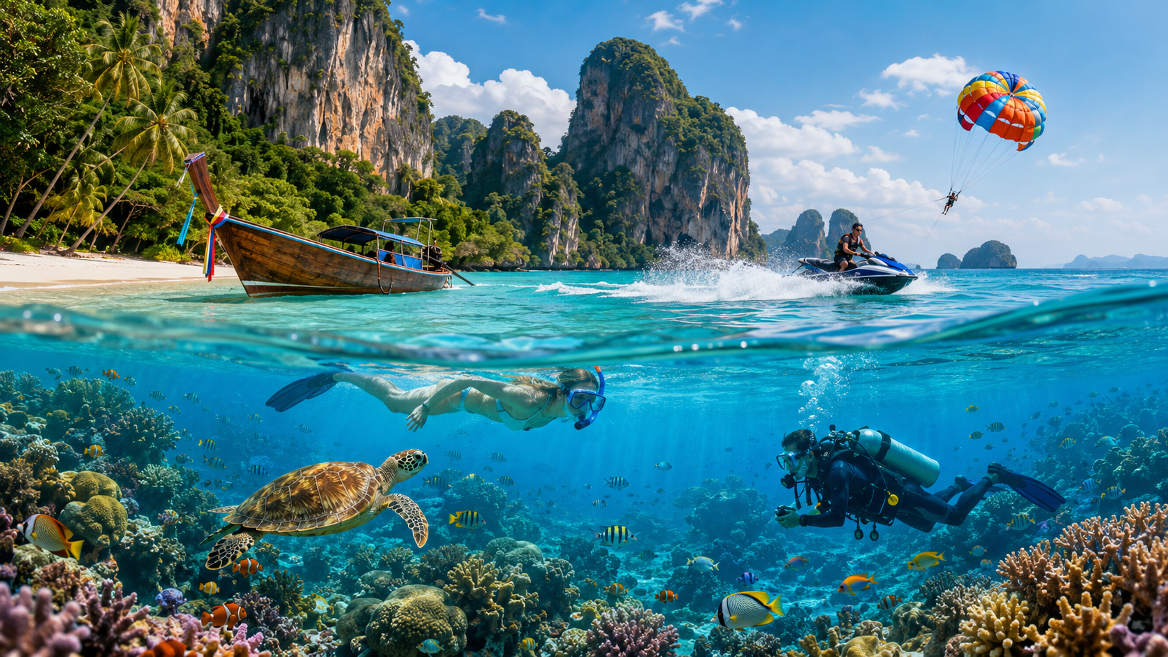 การผจญภัยทางน้ำในประเทศไทย – ดำน้ำ ดำน้ำตื้น และกิจกรรมทางทะเลสุดเร้าใจ